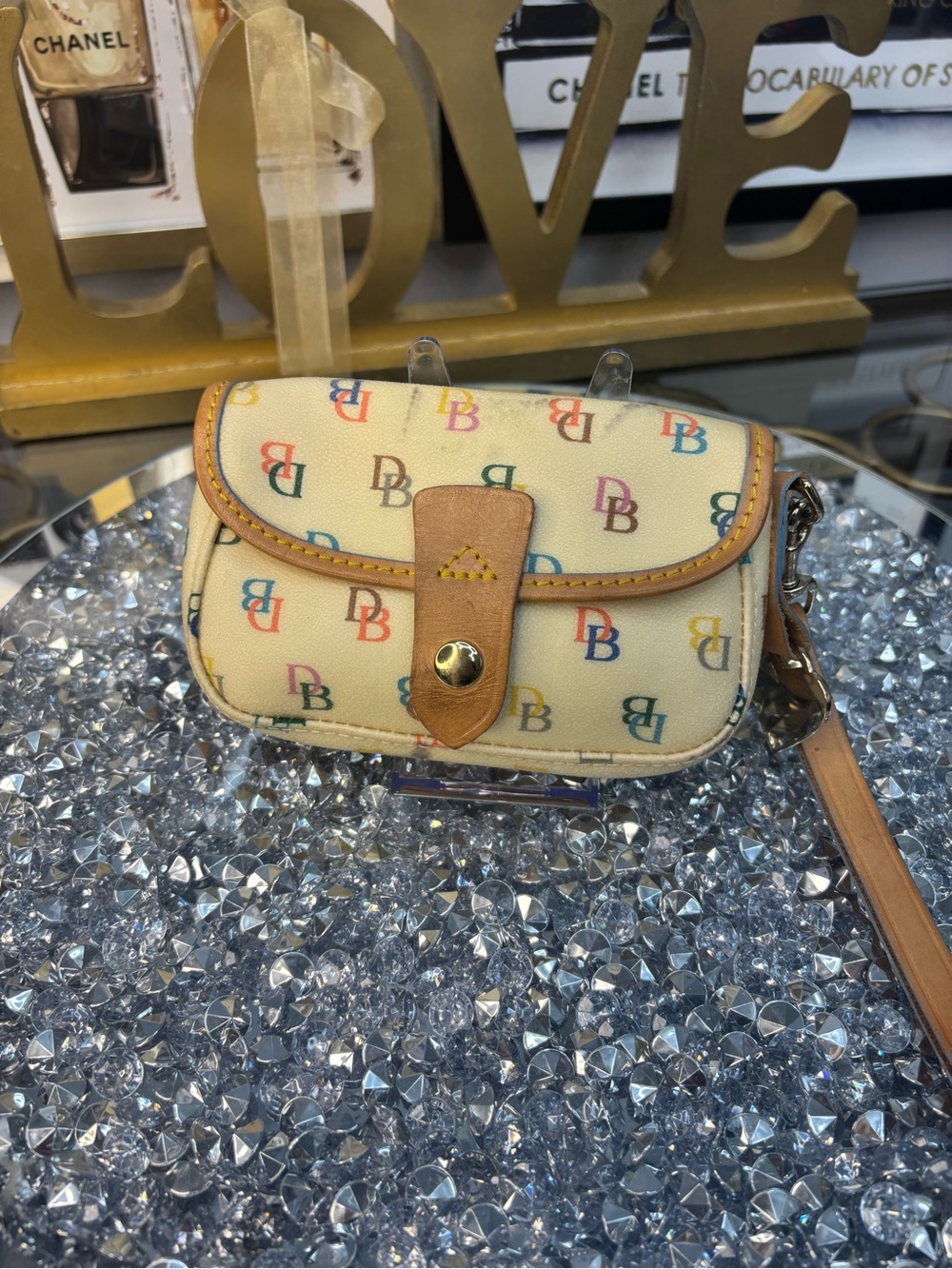 Dooney & Bourke Multicolor DB Logo Cream Mini Wristlet